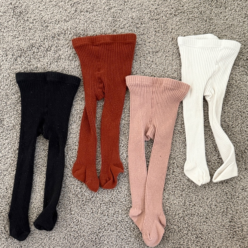 SHEIN Kids Ribbed Leggings Set - Black, Brown, Pink, White